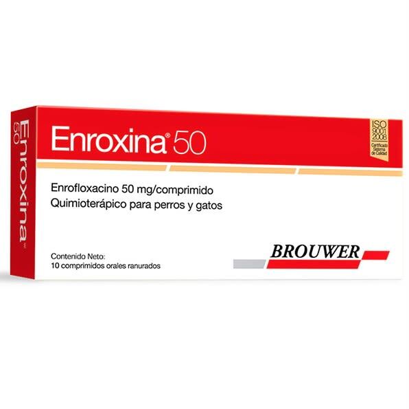 <strong>Enroxina</strong> 50 (Enrofloxacino), Antibiótico Perros y Gatos, 50 mg, 10 comprimidos (RECETA RETENIDA)