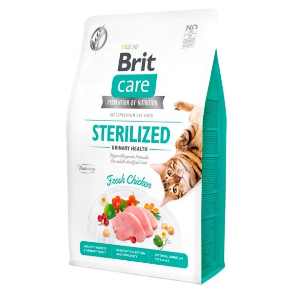 <strong>Brit Care</strong> Cat Grain Free, Sterilized Urinary Health, Alimento Seco para Gatos Esterilizados, Cuidado Urinario, Libre de Granos, bolsa de 400 gr, 2-7 kg