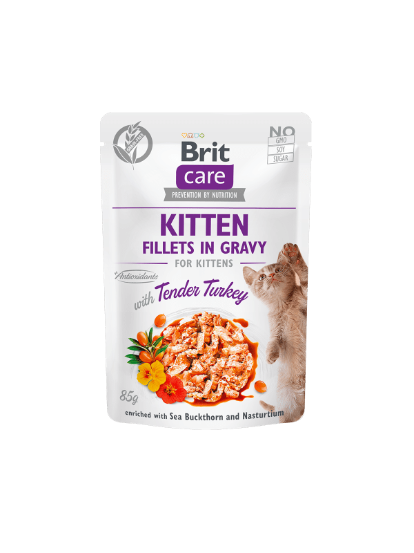 <strong>Brit Care</strong> Kitten Fillets in Gravy, Tender Turkey, Alimento Húmedo para Gatitos, Pavo, pouch de 85 gr