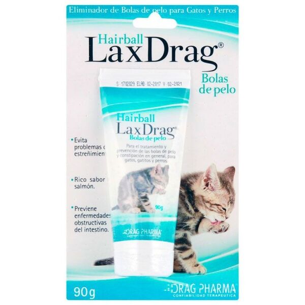 <strong>LaxDrag</strong> Pasta Suplementaria para Bolas de Pelo y Constipación en Gatos/Perros, Sabor Salmón, tubo de 90 gr