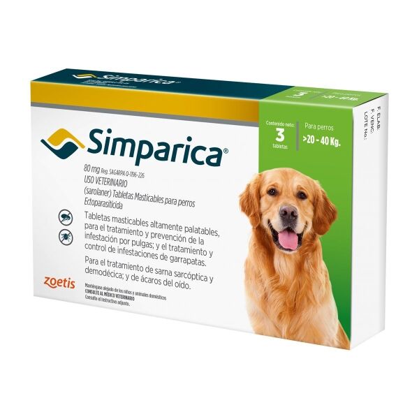 <strong>Simparica</strong> Antiparasitario Externo para Perros, 20-40 kg, 1-3 comprimidos masticables (dosis mensuales) - Imagen 2