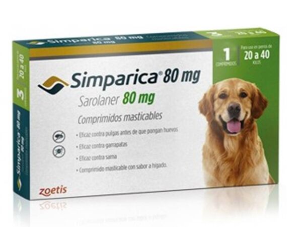 <strong>Simparica</strong> Antiparasitario Externo para Perros, 20-40 kg, 1-3 comprimidos masticables (dosis mensuales)