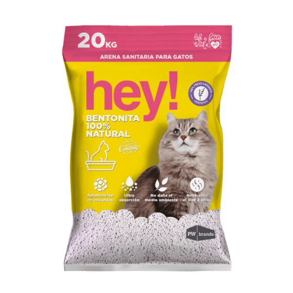 <strong>Hey!</strong> Arena Sanitaria Aglutinante con Bentonita para Gatos, Aroma Lavanda, Bolsa de 20 kg