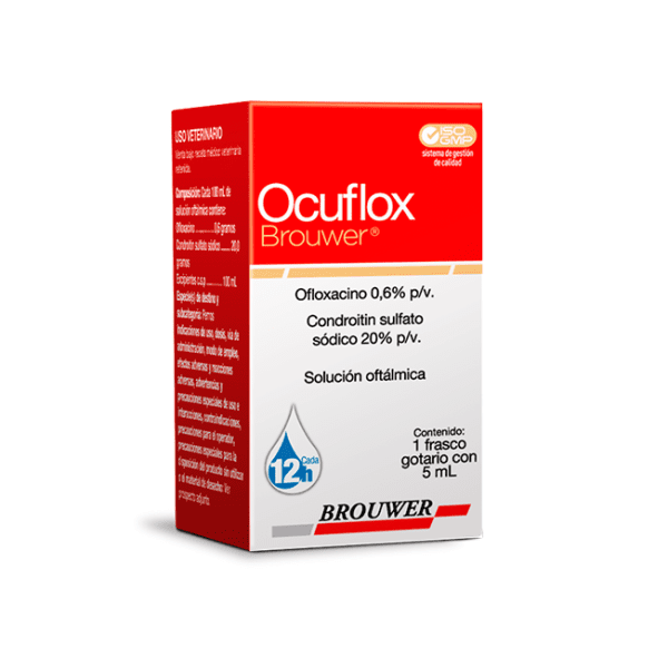 <strong>Brouwer</strong> Ocuflox Solución Oftálmica, Antibiótico Ocular para Perros, Gatos y Caballos, gotario de 5 ml