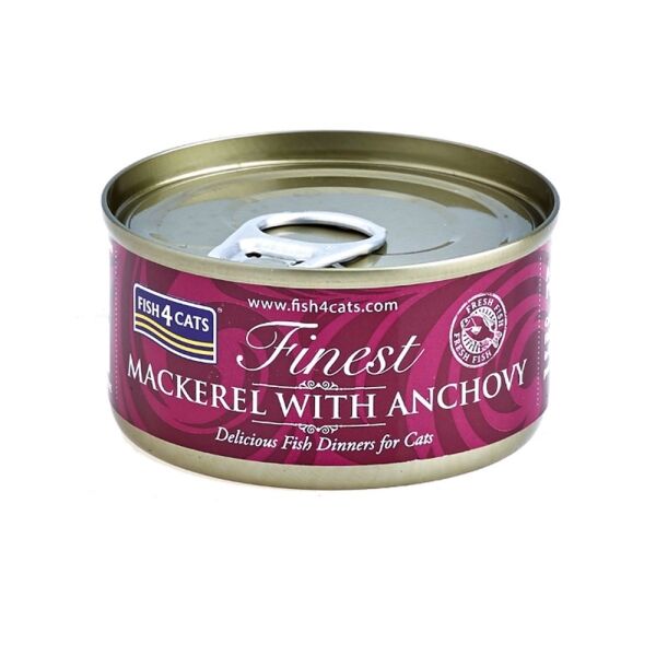 <strong>Fish4Cats</strong> Finest Mackerel with Anchovy, Alimento Húmedo para Gatos, Caballa y Anchoveta, lata de 70 gr