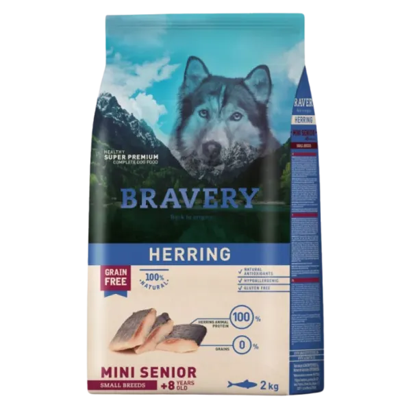 <strong>Bravery</strong> Herring Alimento Seco para Perros, Senior, Raza Mini/Pequeña, Arenque (Pescado Blanco), bolsa de 2-7 kg