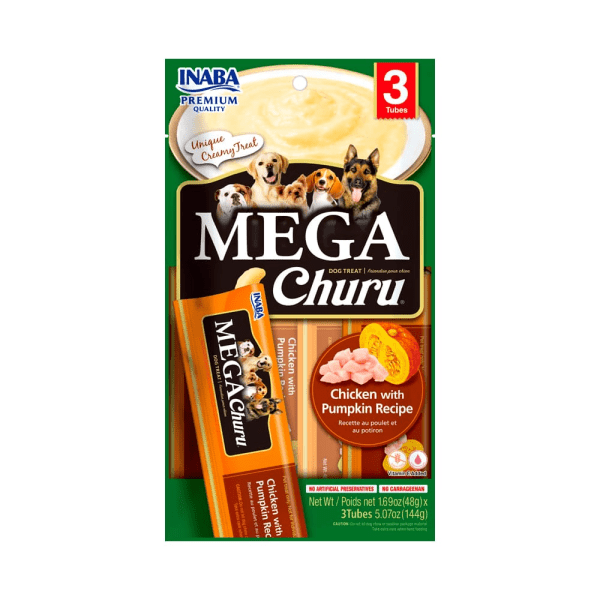 <strong>Inaba</strong> Mega Churu, Snack Húmedo para Perros, Pollo Libre de Granos, 3 tubos exprimibles