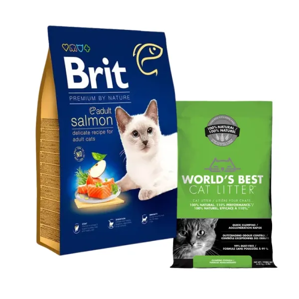 <strong>Promo: Arena WBCL + Brit </strong> Premium by Nature Cat Adult Salmon, Alimento Seco para Gatos Adultos, Salmón, bolsa de 8 kg