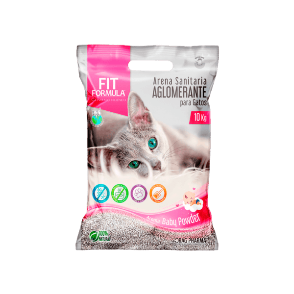 <strong>Fit Formula</strong> Arena Sanitaria Aglomerante Aroma Baby Powder para Gatos, 10 kg
