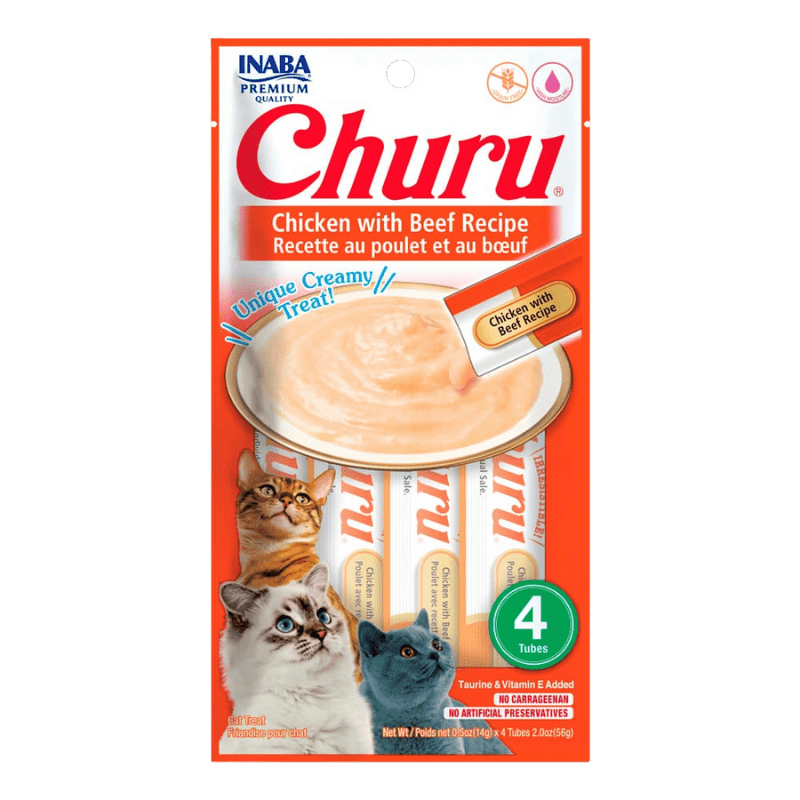 <strong>Inaba</strong> Churu Cat, Snack Húmedo para Gatos, Sabor Pollo con Carne, 4 tubos exprimibles, bolsa de 56 gr