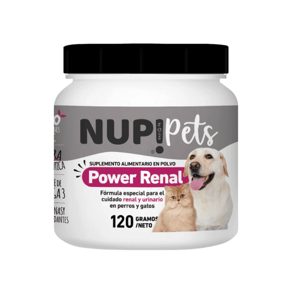 <strong>Nup! Pets</strong> Power Renal, Suplemento Cuidado Renal y Urinario para Perros y Gatos, en polvo, pote de 120 gr