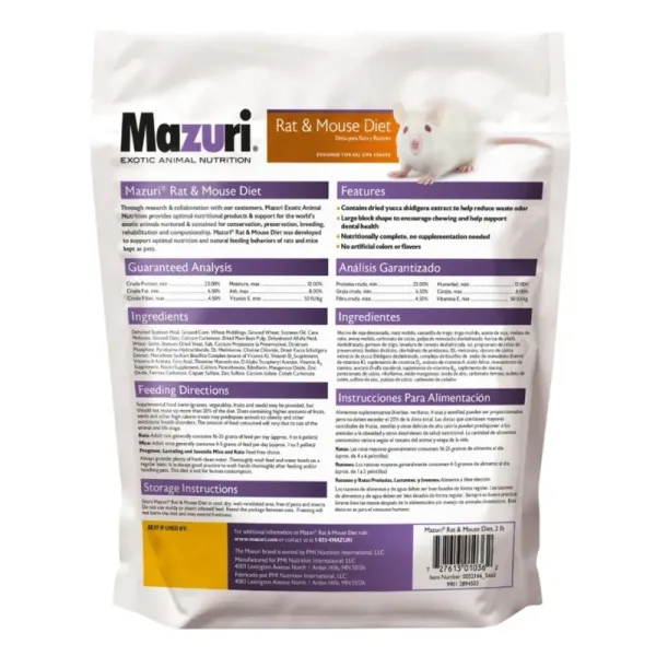 <strong>Mazuri</strong> Rat and Mouse Diet, Alimento para Ratas, bolsa de 900 gr - Imagen 2