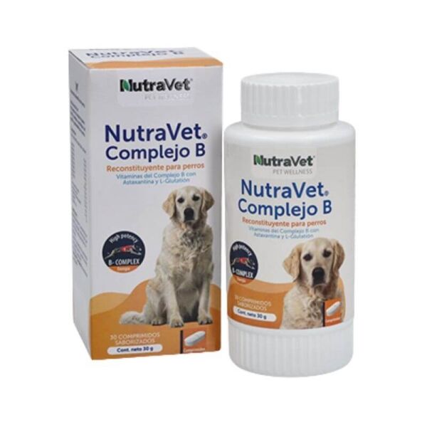 <strong>Nutravet</strong> Complejo B, Suplemento Alimentico para Perros, Vitaminas del Complejo B con Astaxantina y L-Glutatión, 30 mg, 30 comprimidos