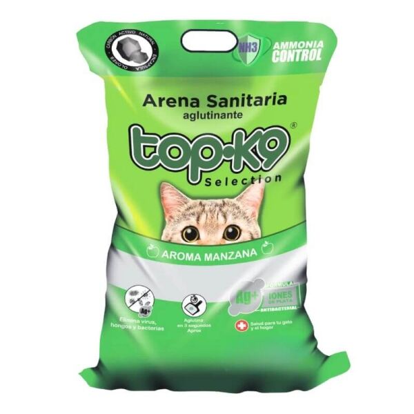 <strong>Top-K9</strong> Iones de Plata Manzana, Arena Sanitaria Aglutinante para Gatos, Bolsa de 4 kg