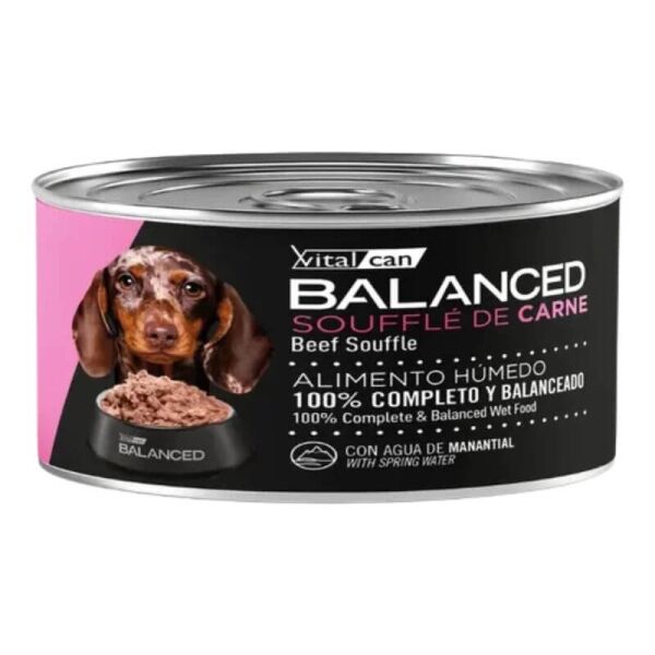 <strong>Vital Can Balanced</strong> Soufflé de Carne, Alimento Húmedo para Cachorro, lata de 85 gr