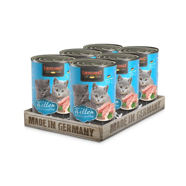 <strong>Pack: Leonardo</strong> Quality Selection Kitten, Alimento Húmedo para Gatitos, Ave y Vacuno, 6 latas de 400 gr