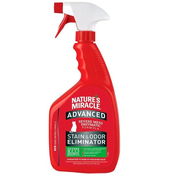 <strong>Nature's Miracle</strong> Advanced Stain and Odor Eliminator for Cats, Spray Eliminador de Olores y Manchas para Gatos, Botella de 946 ml