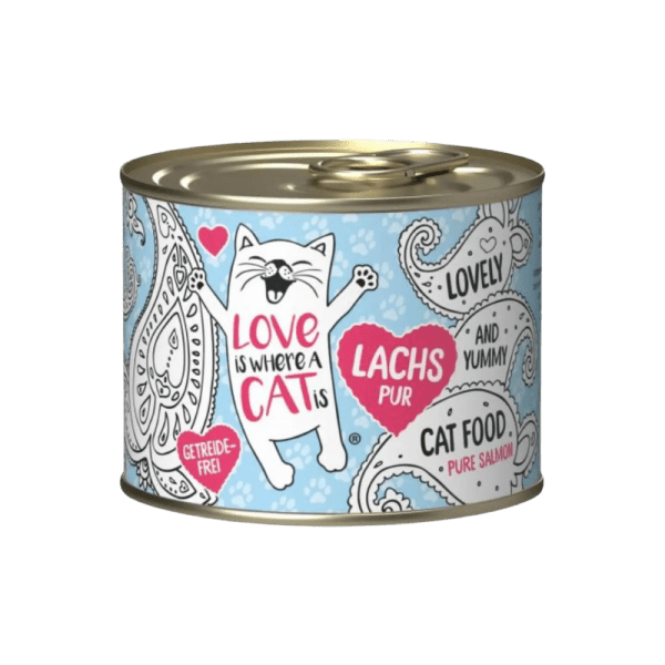 <strong>Love is Where a Cat is</strong> Pure Salmon, Alimento Húmedo para Gatos Libre de Granos, Salmón, lata de 190 gr