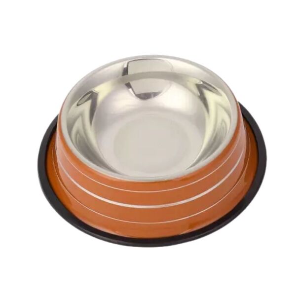 <strong>Guau!</strong> Plato de Acero Inoxidable Antideslizante, color Naranjo ,Talla S, Diámetro de la base 18 cm