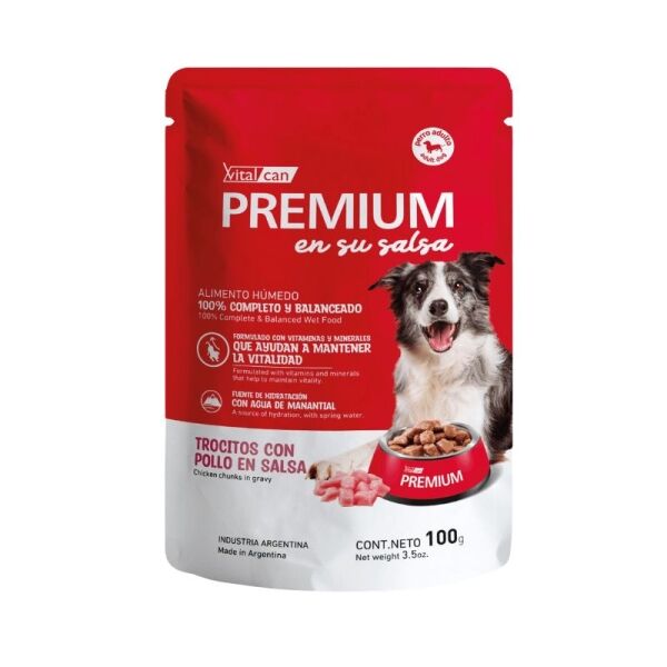 <strong>Vital Can Premium</strong> en su Salsa, Alimento Húmedo para Perro Adulto, Sabor a Trocitos con Pollo en Salsa, Sachet de 100 gr