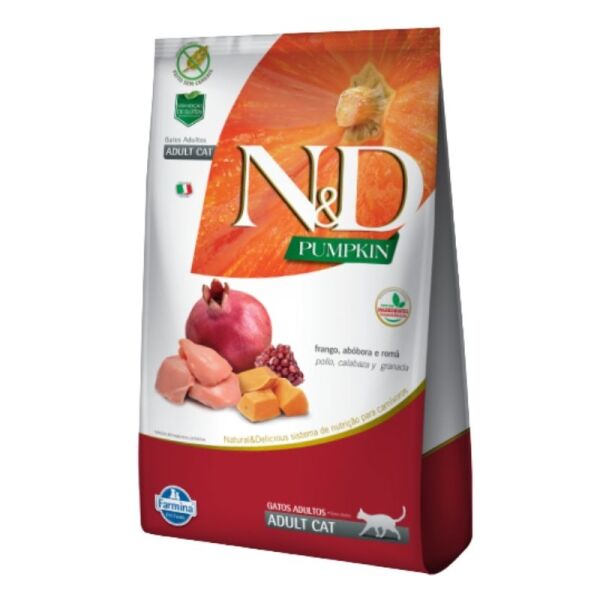 <strong>N&D</strong> Pumpkin Adult Cat, Alimento Seco para Gatos Adultos, Pollo, Calabaza y Granada, bolsa de 7.5 kg