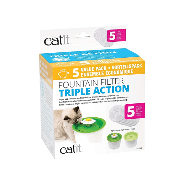 <strong>Catit</strong> Triple Action, Filtro de Repuesto para Fuentes Bebederas de Gatos, Pack de 5 Unidades