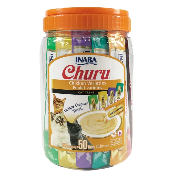 <strong>Inaba</strong> Churu Cat Chicken Variety, Snack Húmedo para Gatos, Variedades de Pollo, balde de 50 unidades