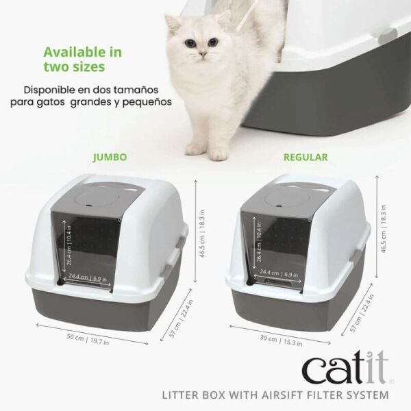 <strong>Catit</strong> Airsift Baño Jumbo con Cubierta y Filtro Anti-olores para Gatos, Gris - Imagen 2