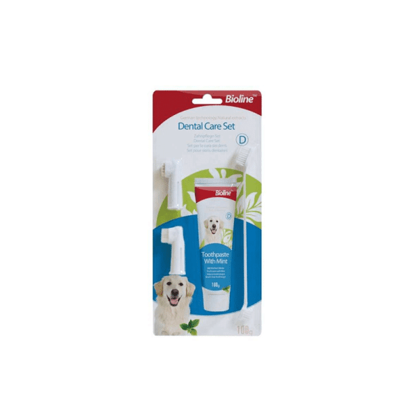 <strong>Bioline</strong> Set Higiene Dental con Menta para Perros, Incluye Pasta y Cepillos