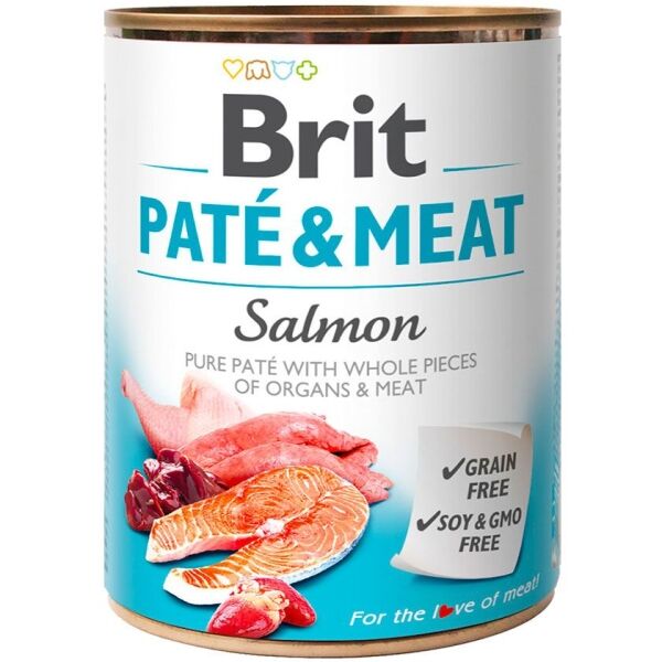 <strong>Brit</strong> Paté & Meat Alimento Húmedo para Perros Paté, Carne y Salmón, 400-800 gr, en lata