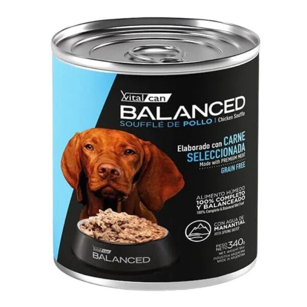 <strong>Vitalcan Balanced</strong> Soufflé de Pollo, Alimento Húmedo para Perro Adulto, lata de 340 gr