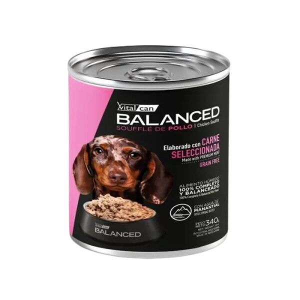 <strong>Vitalcan Balanced</strong> Soufflé de Pollo, Alimento Húmedo para Cachorro, lata de 340 gr