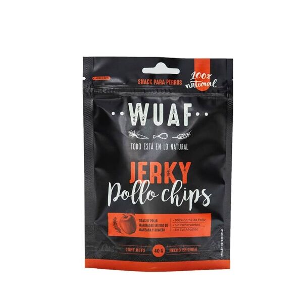 <strong>Wuaf</strong> Jerky Pollo Chips, Snack para Perros, Chips Charqui de Pollo, bolsa de 40 gr