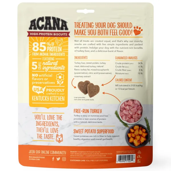 <strong>ACANA</strong> Crunchy Turkey Liver Recipe, Snack para Perros, Bocados Crocantes de Hígado de Pavo, Alto en Proteína, bolsa de 255 gr - Imagen 2