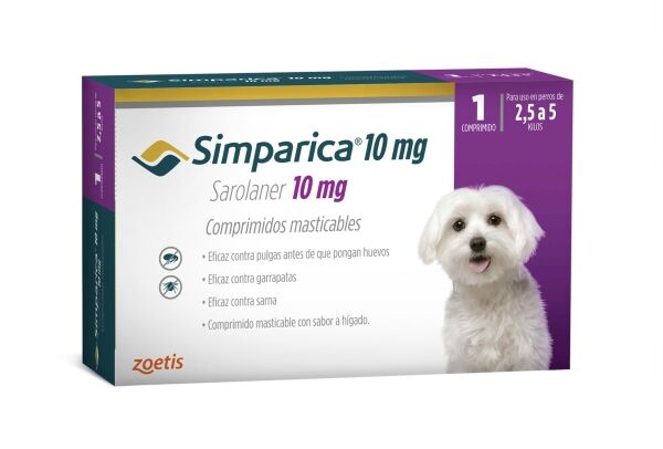 <strong>Simparica</strong> Antiparasitario Externo para Perros, 2.5-5 kg, 1-3 comprimidos masticables (dosis mensuales)