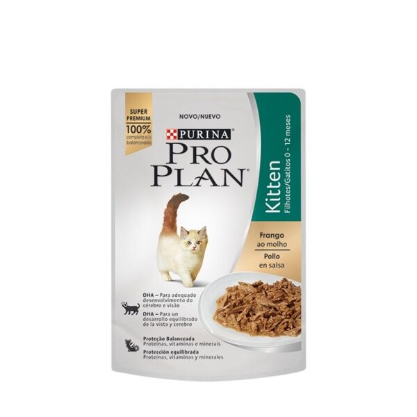 <strong>Purina Pro Plan</strong> Kitten, Alimento Húmedo para Gatitos, Trozos de Pollo en Salsa, pouch de 85 gr