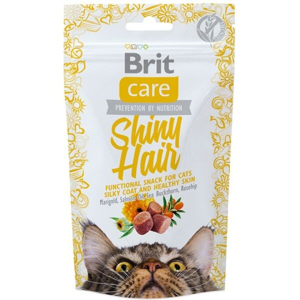 <strong>Brit Care</strong> Shiny Hair, Snack Semihúmedo para Gatos, Piel y Pelaje, bolsa de 50 gr