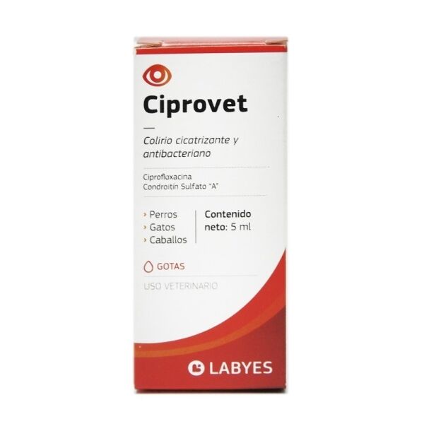<strong>Ciprovet</strong> Solución Oftálmica Antibiótica y Cicatrizante para Perros, Gatos y Equinos, gotario de 5 ml (RECETA RETENIDA)