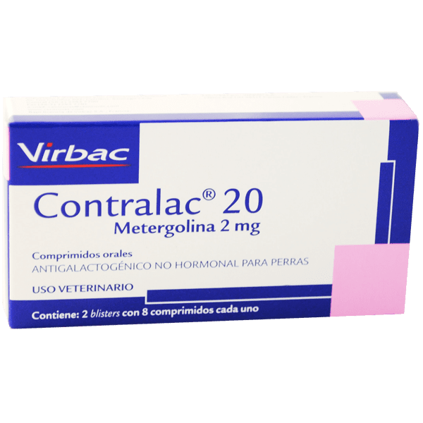<strong>Contralac </strong> 20 (Metergolina), Antigalactogénico e Interruptor de Lactancia No Hormonal para Perras y Gatas, 2 mg, 16 comprimidos