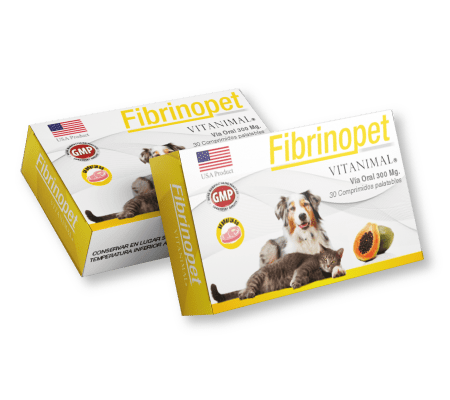 <strong>Fibrinopet</strong> Suplemento Enzimático, Anti‑inflamatorio y Fibrinolítico para Perros y Gatos, caja de 10-30 comprimidos masticables