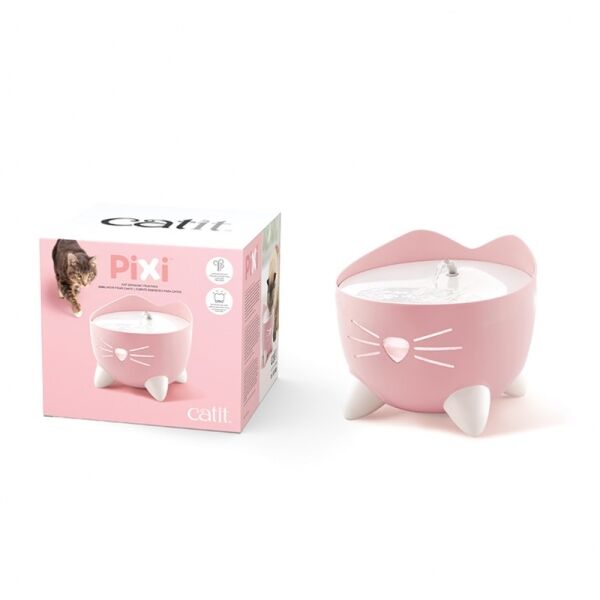 <strong>Catit</strong> Pixi, Fuente Bebedera para Gatos, Rosa con Filtros, Capacidad 2.5 lt