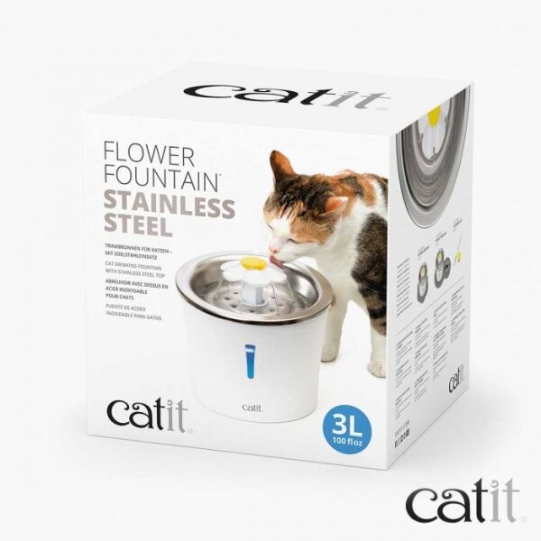 <strong>Catit</strong> Flower Fountain LED Acero Inoxidable, Fuente Bebedera para Gatos, Capacidad 3 lt