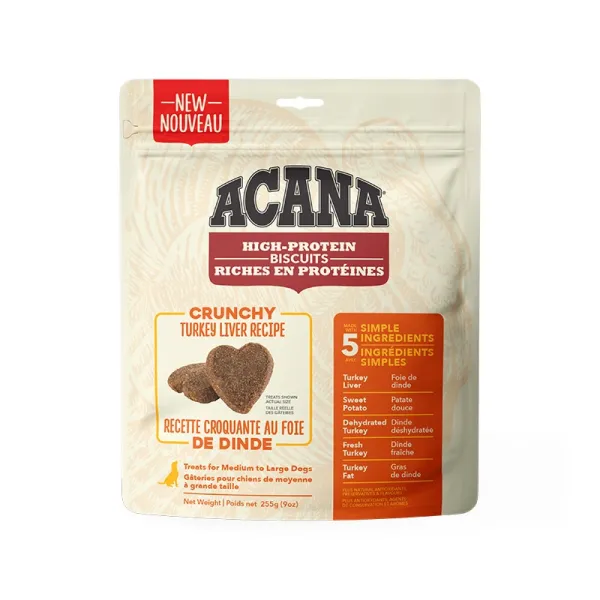 <strong>ACANA</strong> Crunchy Turkey Liver Recipe, Snack para Perros, Bocados Crocantes de Hígado de Pavo, Alto en Proteína, bolsa de 255 gr