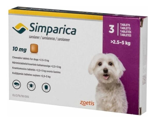 <strong>Simparica</strong> Antiparasitario Externo para Perros, 2.5-5 kg, 1-3 comprimidos masticables (dosis mensuales) - Imagen 2