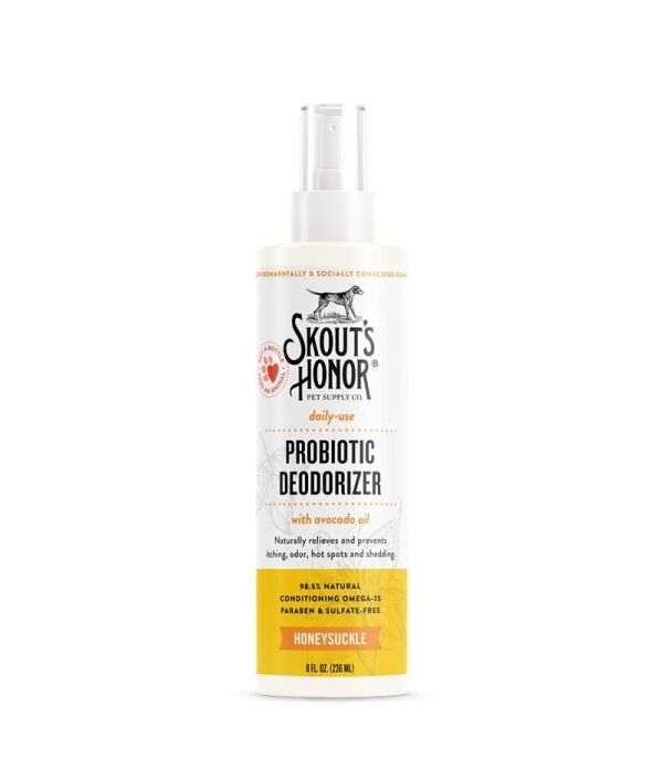 <strong>Skout's Honor</strong> Probiotic Deodorizer, Desodorante Probiótico en Spray para Perros y Gatos, Uso Diario, Aroma Madreselva, 236 ml
