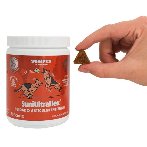 <strong>Sunipet</strong> SuniUltraFlex, Suplemento Articular Intensivo para Perros y Gatos, 50 gomitas, pote de 160 gr - Imagen 2