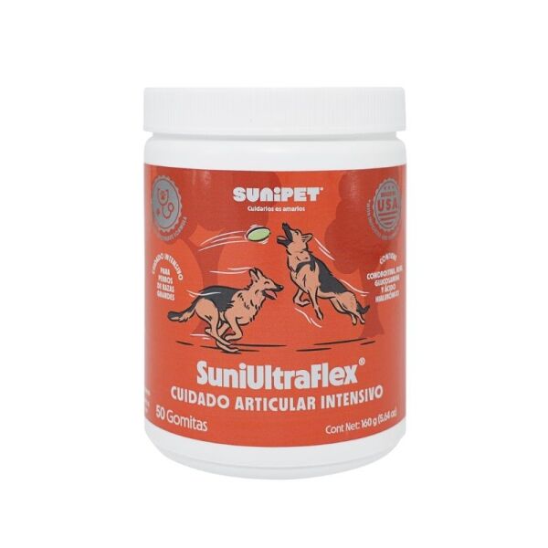 <strong>Sunipet</strong> SuniUltraFlex, Suplemento Articular Intensivo para Perros y Gatos, 50 gomitas, pote de 160 gr