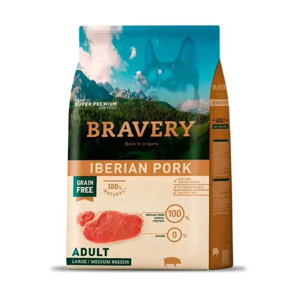 <strong>Bravery</strong> Iberian Pork, Alimento Seco para Perros, Adulto, Raza Mediana/Grande, Cerdo Ibérico, bolsa de 4-12 kg
