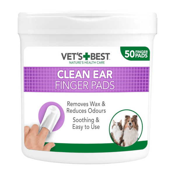 <strong>Vet's Best</strong> Clean Ear, Toallitas Auditivas Punta de Dedo para Perros y Gatos con Aloe Vera y Hamamelis, Aroma Fresco, 50 Unidades