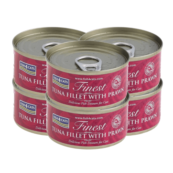 <strong>Fish 4 Cats</strong> Finest Alimento Húmedo para Gatos, Filete de Atún con Camarón, 70 gr, 6 unidades, en lata
